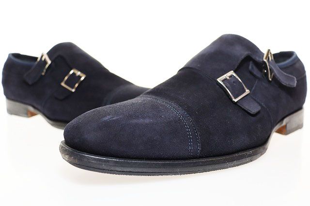 サントーニ SANTONI ダブルモンク ドレスシューズ サイズ9 17168 イタリア製 スエード ネイビー ブランド古着ベクトル ●▲251020