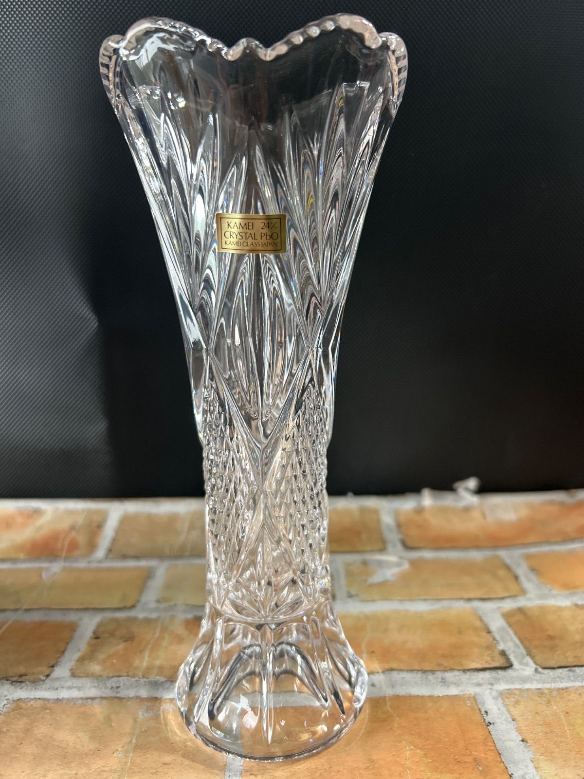 Lead Crystal24%　カメイガラス　フラワーベース(花瓶)【レトロ品】 Flower Vase Lead Crystal 24％ カメイガラス 花瓶 - メルカリ