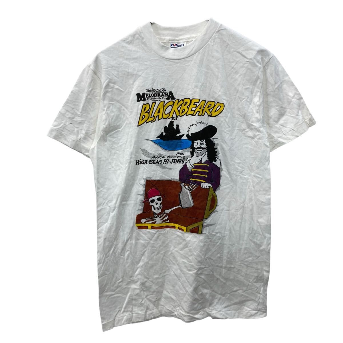 80s 90s USA製ガレッジプリントTシャツ Hanes 半袖 プリントTシャツ M ホワイト 90's 90年代 USA製 BLACK