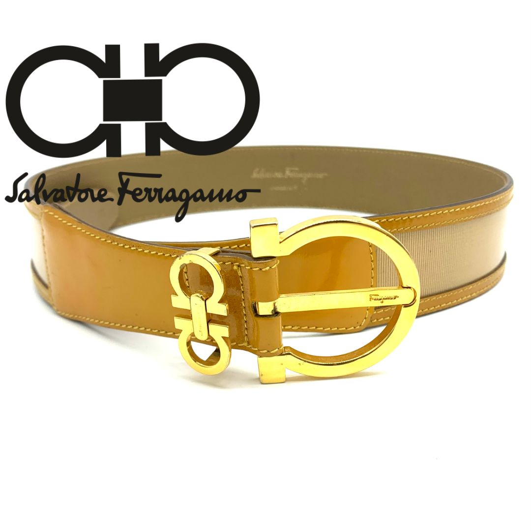 箱付き Ferragamo フェラガモ ゴールド ベルト Salvatore Ferragamo ベルト ガンチーニ 75 レザー ゴールド金具