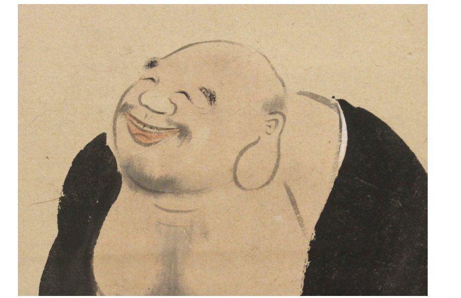 源・M》掛軸・古画「観月布袋之図」/共箱付・送料無料 源・