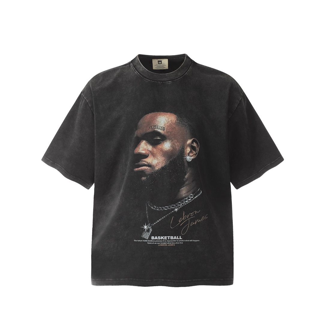 LeBron James BIG FACE ポートレートプリント ウォッシュ加工＆エイジング加工 半袖Tシャツ