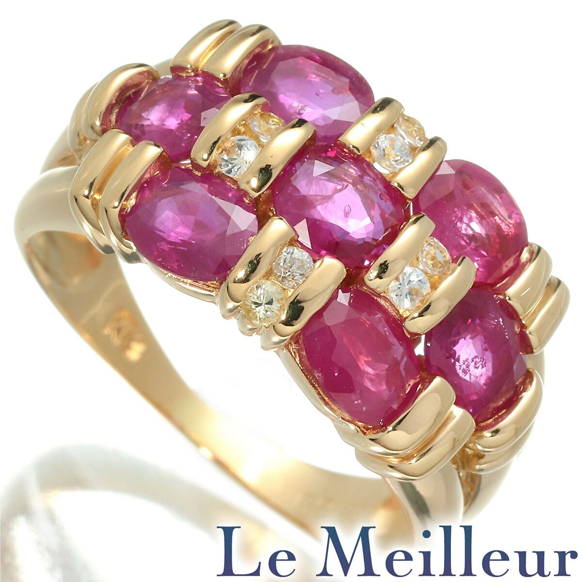 ルビーとダイヤモンドのK18+Ptリング9号 K18 ルビー・ダイヤモンド 指輪 9号 5石 ライン 新品仕上げ済み