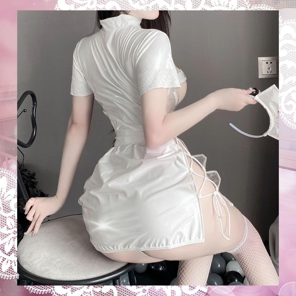 看護婦　スケスケ MORApink] 逆ナース エナメル ボンテージ 光沢 コスプレ セクシー シースルー 透け ナース 看護婦 エロ 胸開き 小悪魔 紐 レース  Tバッグ ハイレグ ストッキング (ホワイト) [ホワイト] - メルカリ