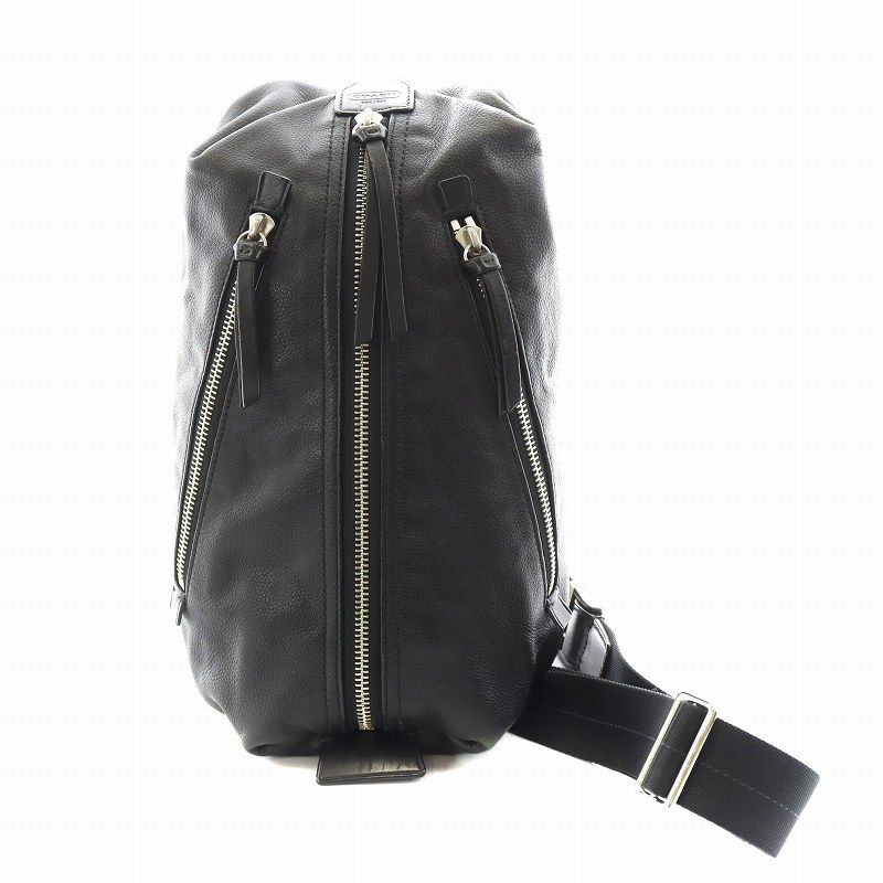 コーチ COACH トンプソン ボディバッグ ロゴ レザー 黒 ブラック 70360