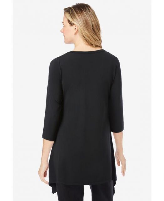 満足 ウーマン ウィズイン レディース シャツ トップス Plus Size Swing Hem Tunic Black