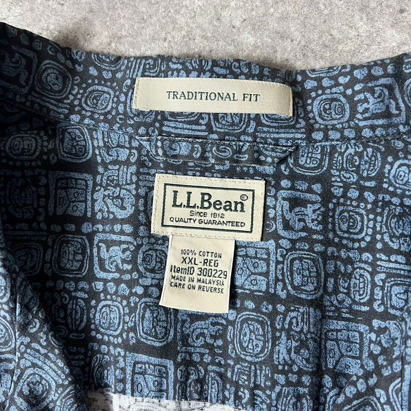 00s LLBean 総柄 コットン 半袖 オープンカラー シャツ XXL / 00