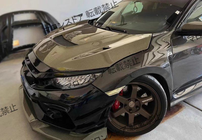 ホンダ シビック タイプR FK8用 カーボンフロントボンネット VARIS ブラック