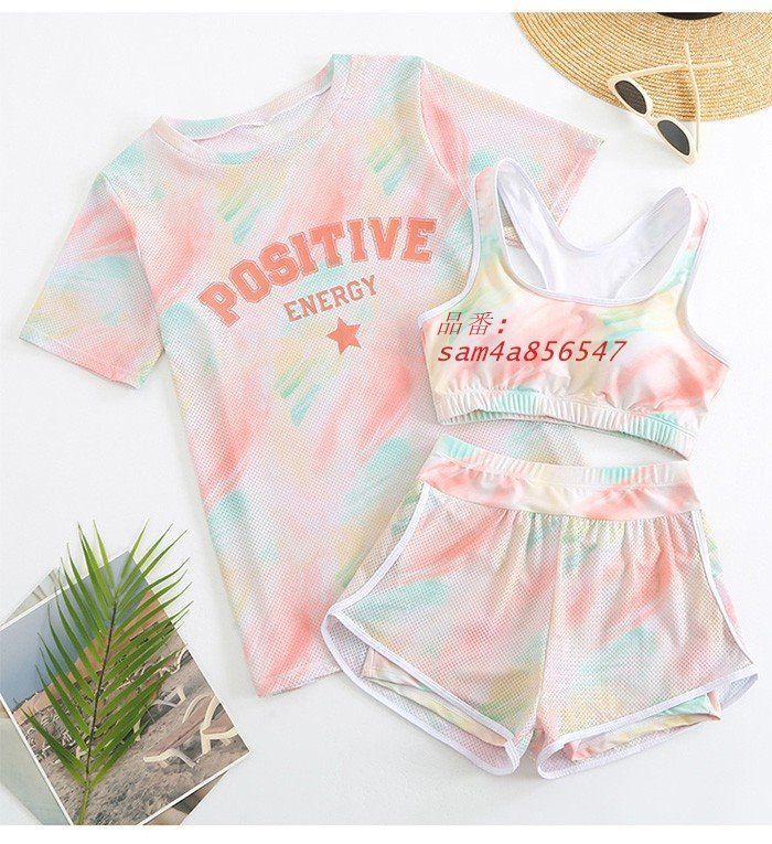 最大60％オフ！ 水着 タンキニ レディース 体型カバー M L リゾート 海 プール 女の子 可愛い 中学生 パープル 高校生 3点セット グリーン ラッシュガード 2L 3L おしゃれ 4L am4a856547