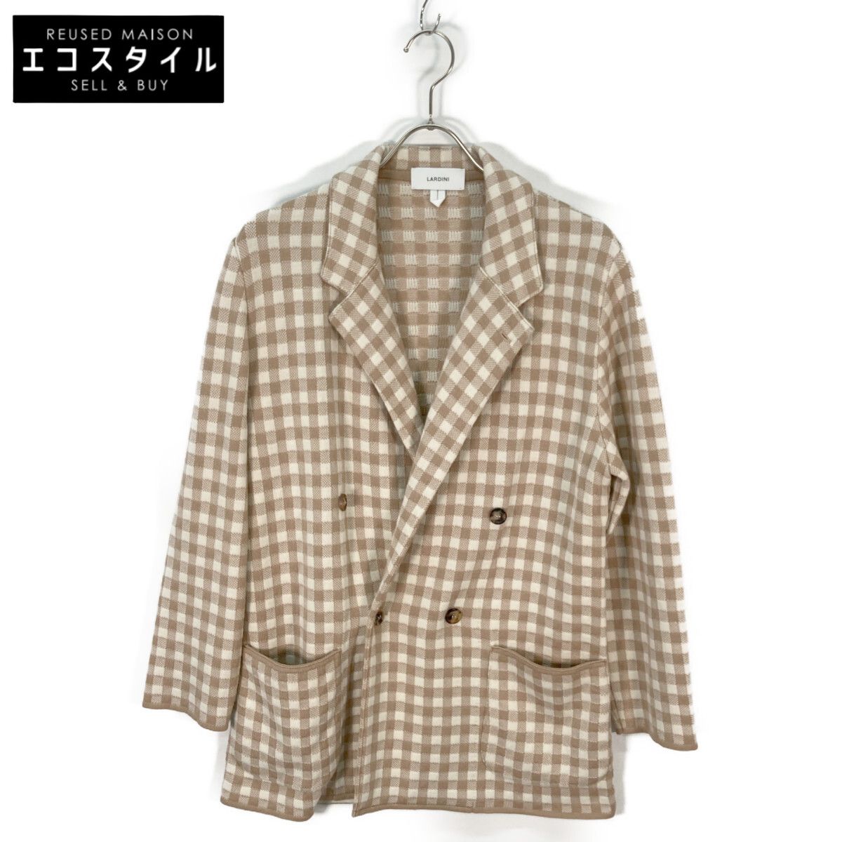 LARDINI ラルディーニ JYLJM87J ﾍﾞｰｼﾞｭ ｳｰﾙ×ｼﾙｸ×ｶｼﾐﾔ ﾁｪｯｸ ﾀﾞﾌﾞﾙﾌﾞﾚｽﾄｼﾞｬｹｯﾄ XS