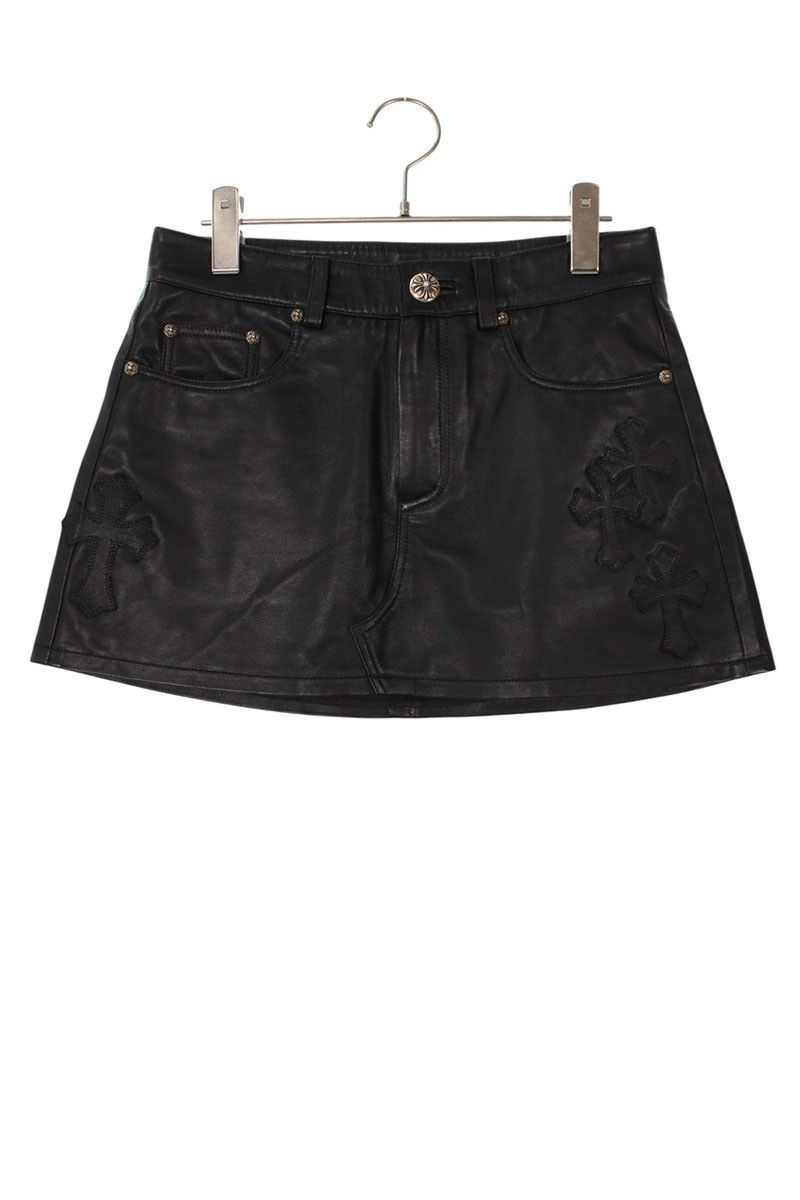 クロムハーツ クロスパッチ付きレザースカート レディース 26インチ  