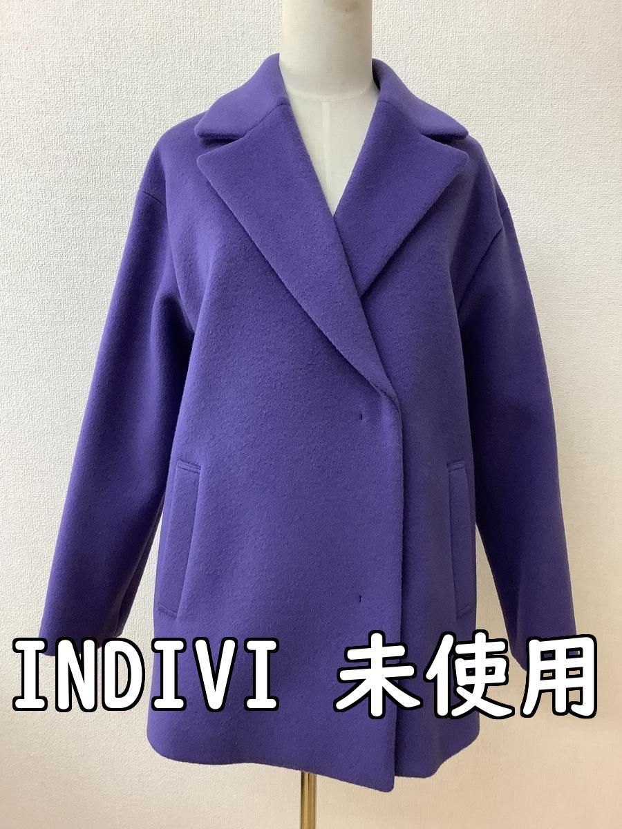 インディヴィ INDIVI 定価41998円 タグ付き♥ ウールコート パープル サイズ38