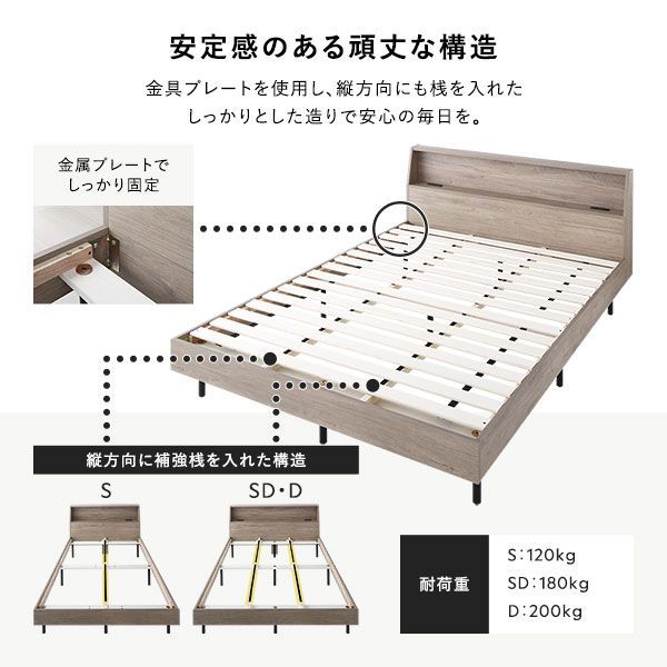 ベッド セミダブル ナチュラル ベッドフレームのみ すのこ 棚付き 宮付き 宮棚付き ヘッドボード付き 2口 コンセント付き 頑丈 すのこベッド すのこベット セミダブルベッド セミダブルベッ すのこベッド セミダブル ナチュラル ロータイプ TUULIE|ベッドフレーム ローベッドフレーム