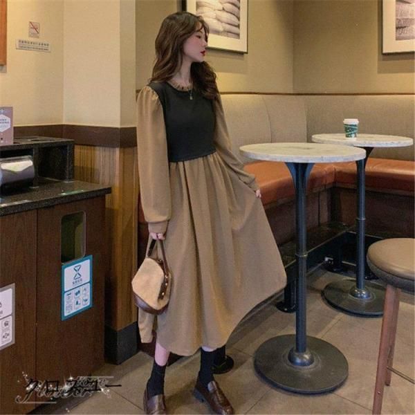 ワンピース 秋冬 長袖 コーデュロイ フ ロング丈 ワンピース ワンピ 大きいサイズ おしゃれ 着やせ 切り替え あったか 566L391