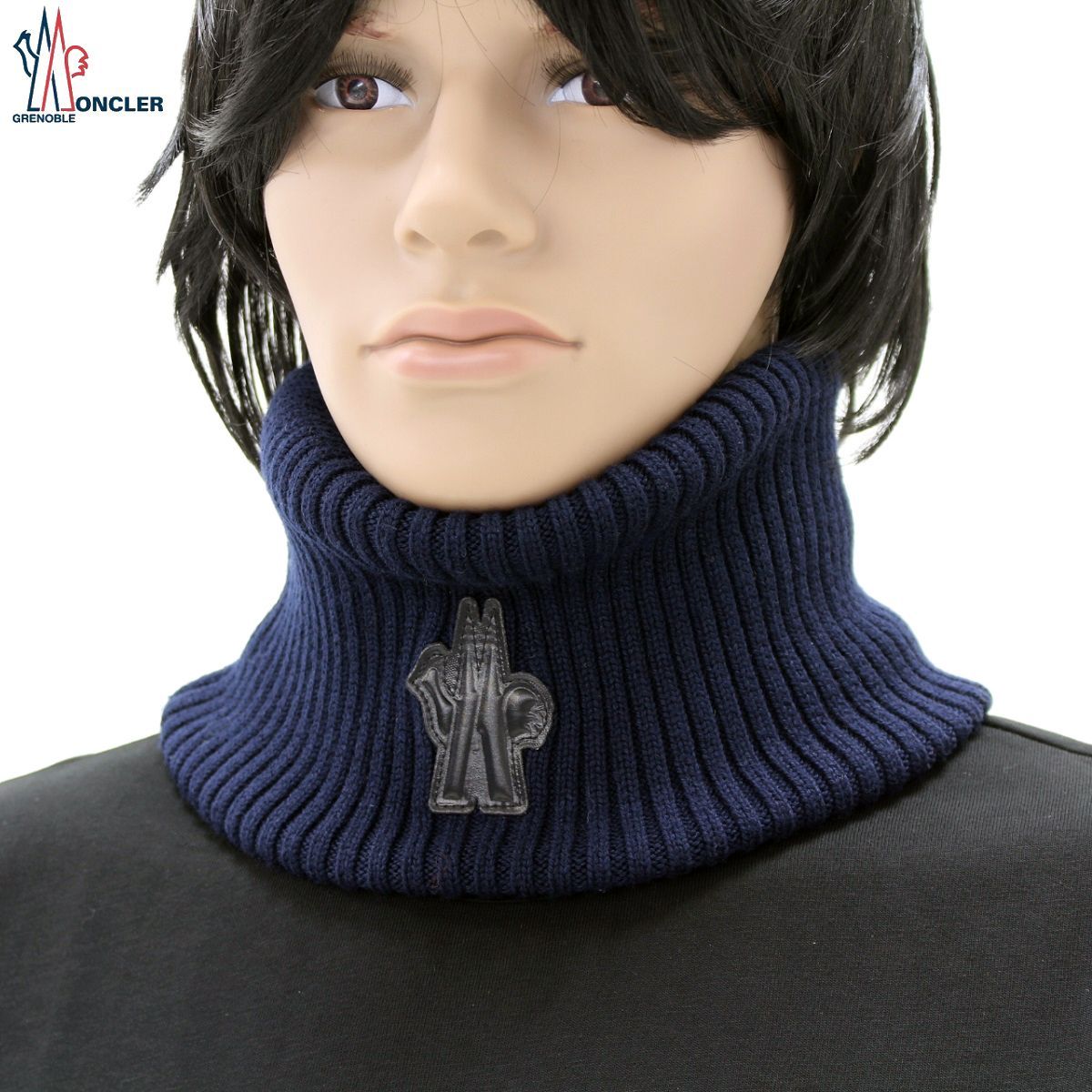 モンクレールネックウォーマー （未使用）黒とグレー MONCLER リブ編み ネックウォーマー ブラック