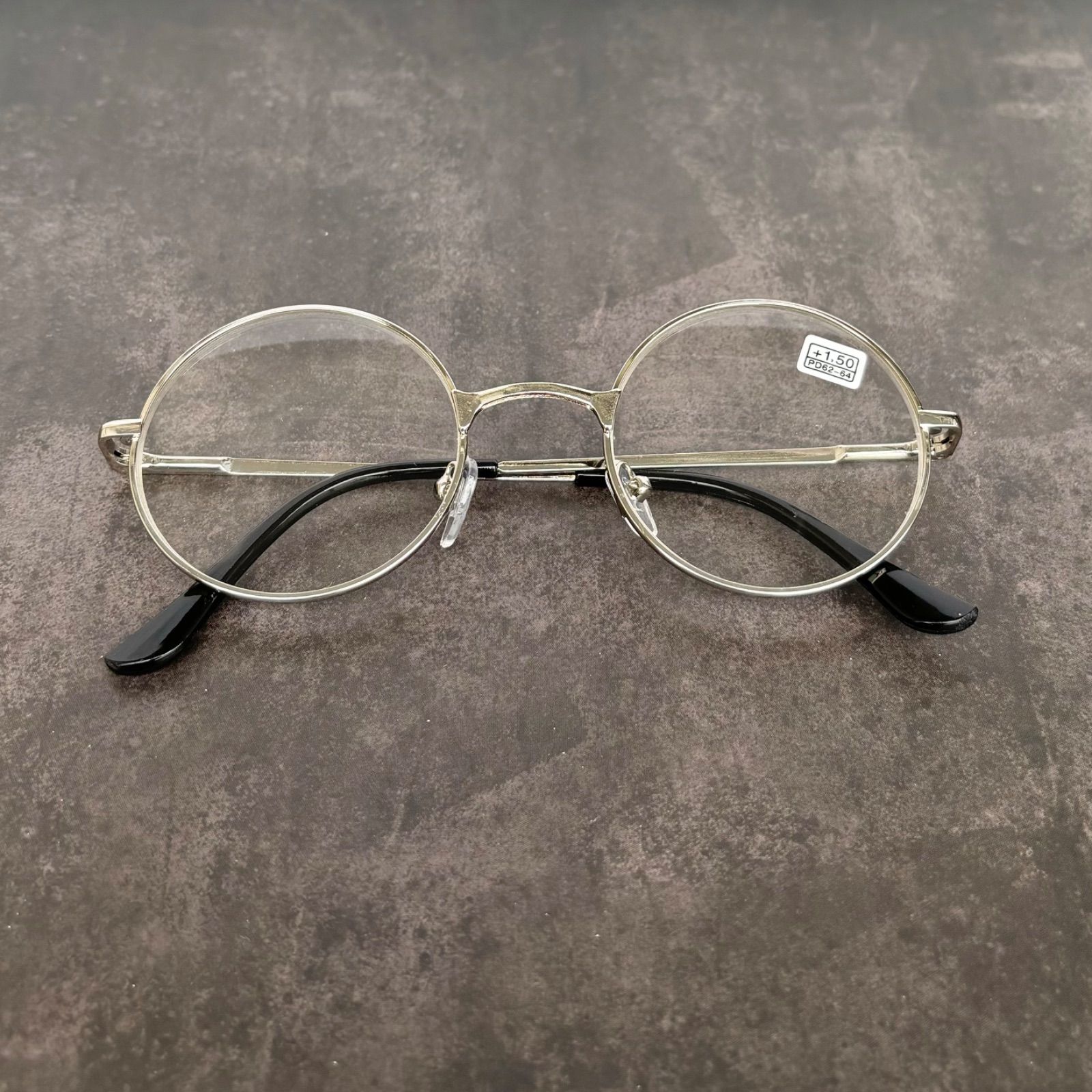 1.5 老眼鏡 丸メガネ眼鏡 ラウンド 丸型 銀縁シルバー フルメタル 細縁