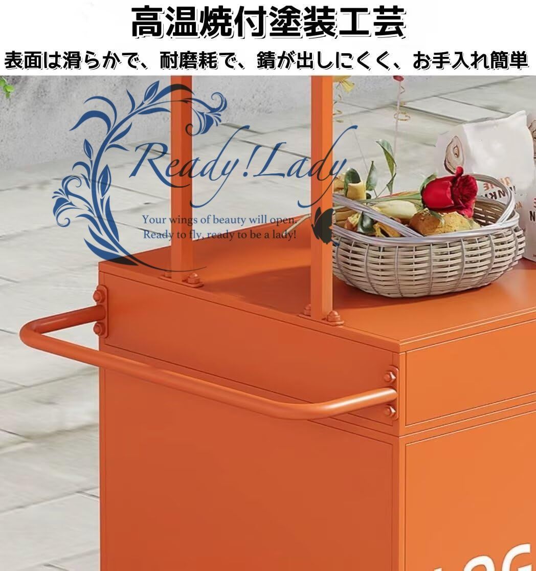 キッチンカート 屋台ブース キャスター|ストッパー|テント付き 屋台車 屋台セット キッチンワゴン 収納カート 陳列台 販売台 移動便利 テイクアウト|出店|移動販売など適用 オレンジ-引き出し付き 長さ120*奥行き70*高さ200cm WWW_KANDAIZUMI_COM