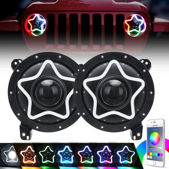 ジープラングラーJL|グラディエーターJT用 9インチRGB LED星型大灯 音楽同期＆DIYカスタマイズ