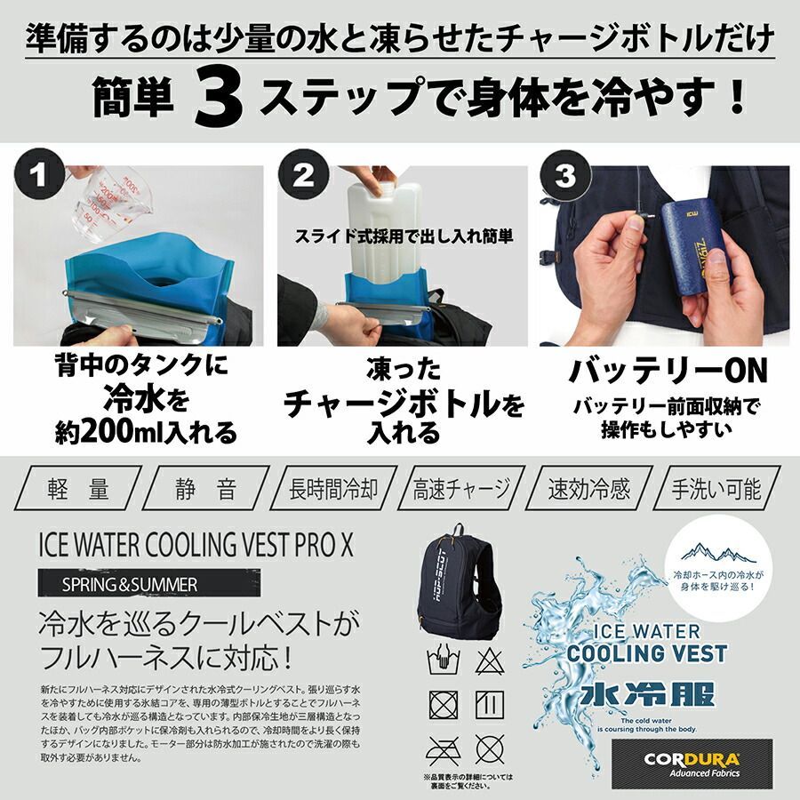 WATER COOLING VEST 水冷ベスト＋リチウムイオンバッテリー アイスウォータークーリングベスト 専用 バッテリー USBケーブル