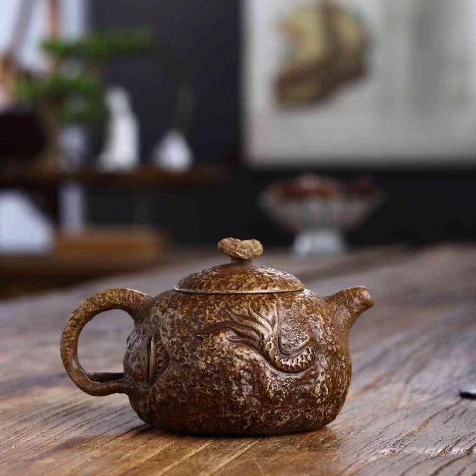 龍鳳紫砂壺  中国宜興  紫泥急須・茶壺・茶道具 魚化龍壺 紫砂壺 中国宜興紫砂壺・紫泥急須・茶壺・茶道具