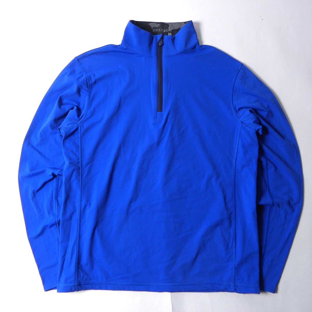 スニードジャック GREYSONグレイソン オオカミアイコン付ハーフジッププルオーバーシャツ インナー ストレッチ ゴルフウェア S ブルー 程度良好