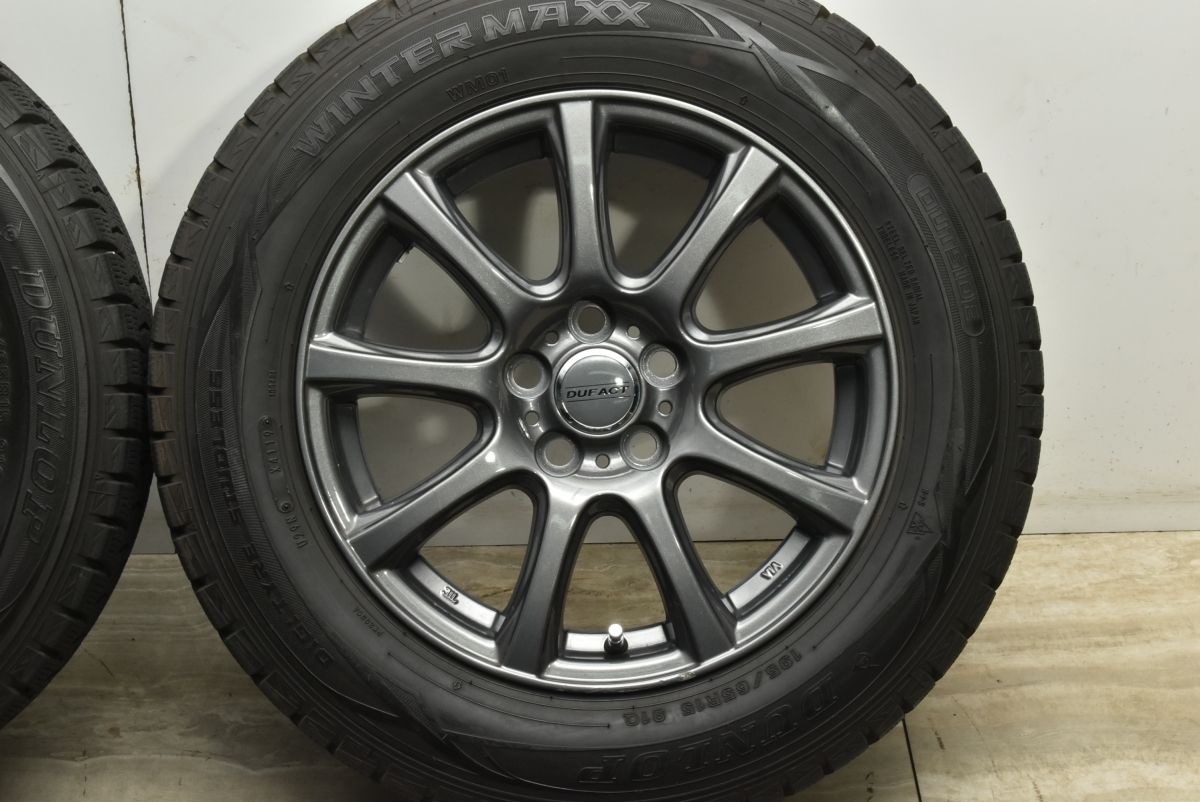 【程度良好品】DUFACT 15in 6.5J +40 PCD100 ダンロップ ウィンターマックス WM01 195/65R15 プリウス カローラスポーツ ウィッシュ 