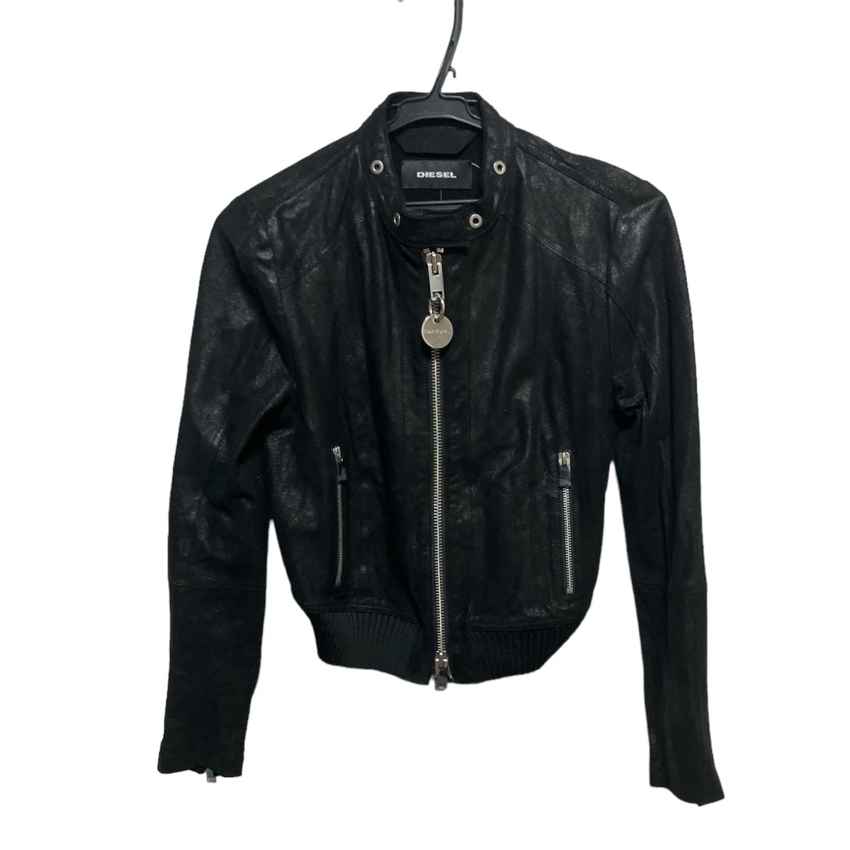 DIESEL ライダースジャケットXSサイズ DIESEL ブラック ライダースジャケット フラミンゴデザインXSサイズ