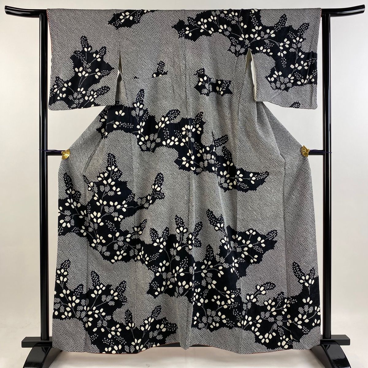 訪問着 身丈159cm 裄丈63cm S 袷 ますいわや 葉と実 総絞り 黒 正絹 美  