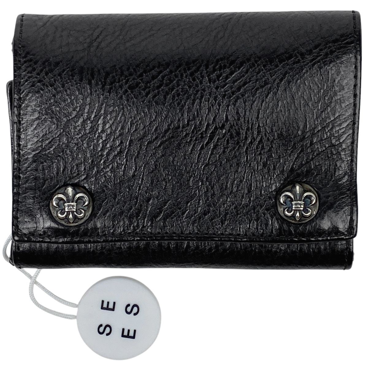 クロムハーツ 3フォールド スターボタン ブラック ヘビーレザー