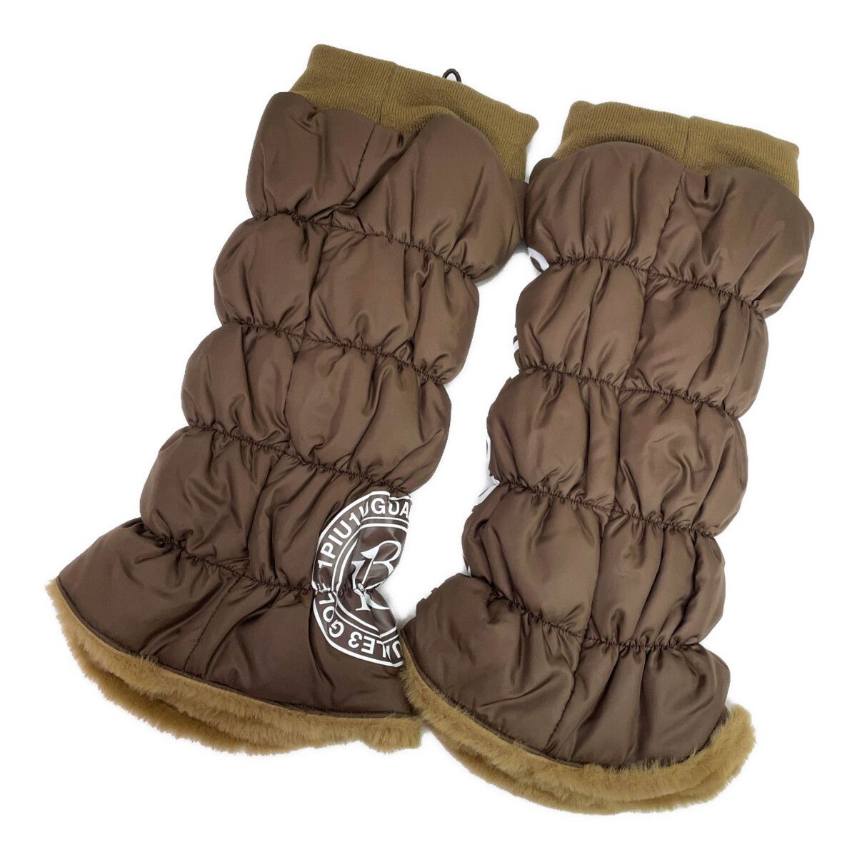 レディース ウノピュウノウグァーレトレ 1piu1uguale3 レッグウォーマー ブラウン 茶 ロゴプリント 裏側ファー