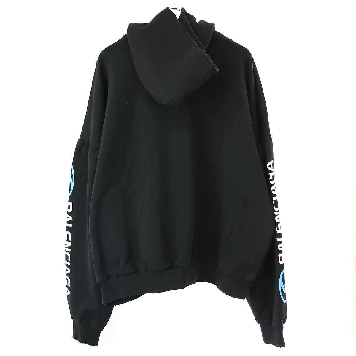 BALENCIAGA バレンシアガ 24SS Round Hoodie ダメージ加工ロゴプリント