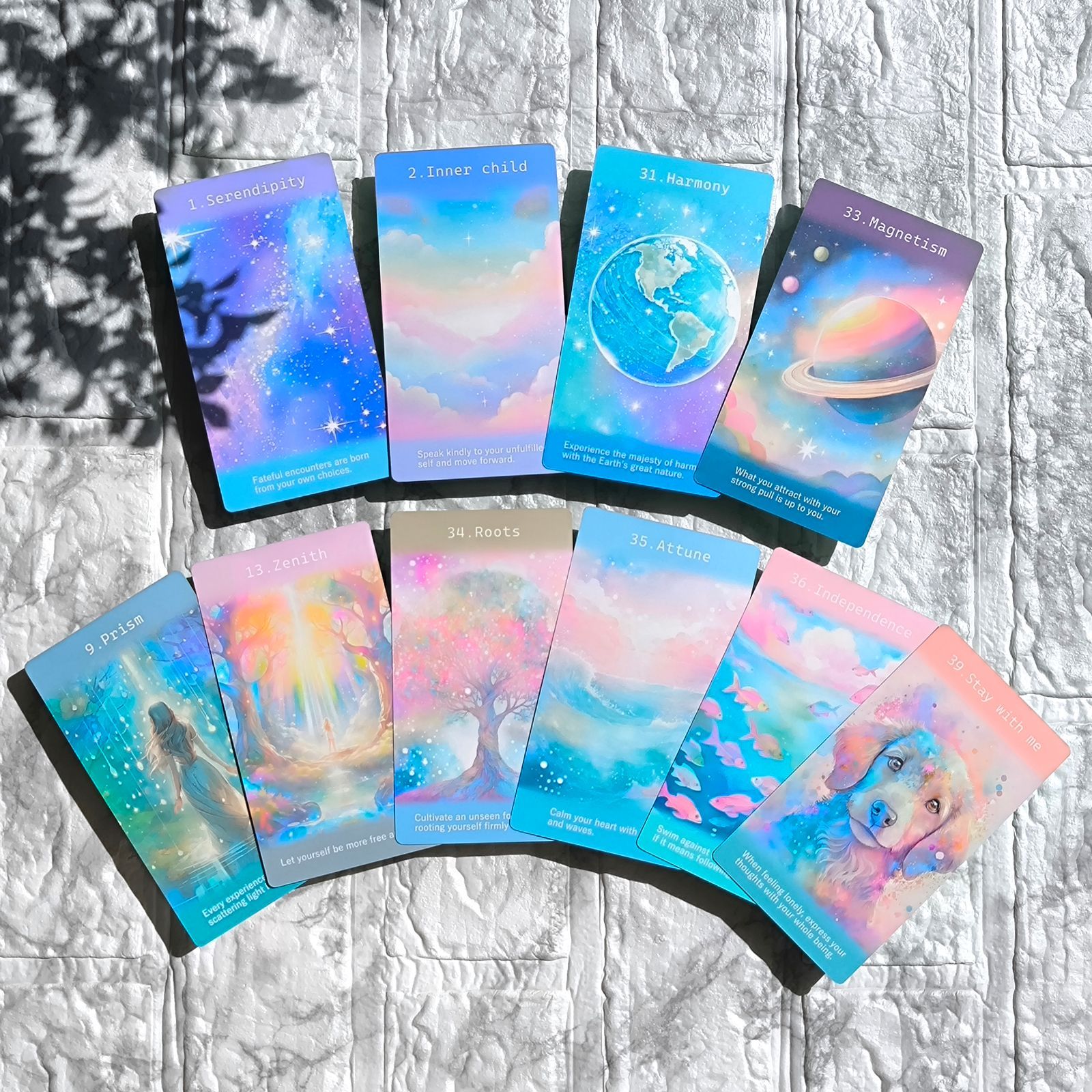 春の新作＊ネオンパステルと光あふれる女神の世界＊心理士が作る44枚組オラクルカード「ReYOU design CARDS」｜あなたのお気に入りの場所でセルフカウンセリング｜前向きで思考整理できるメッセージで疲れた心にリラックスと元気をチャージ｜マット加工版