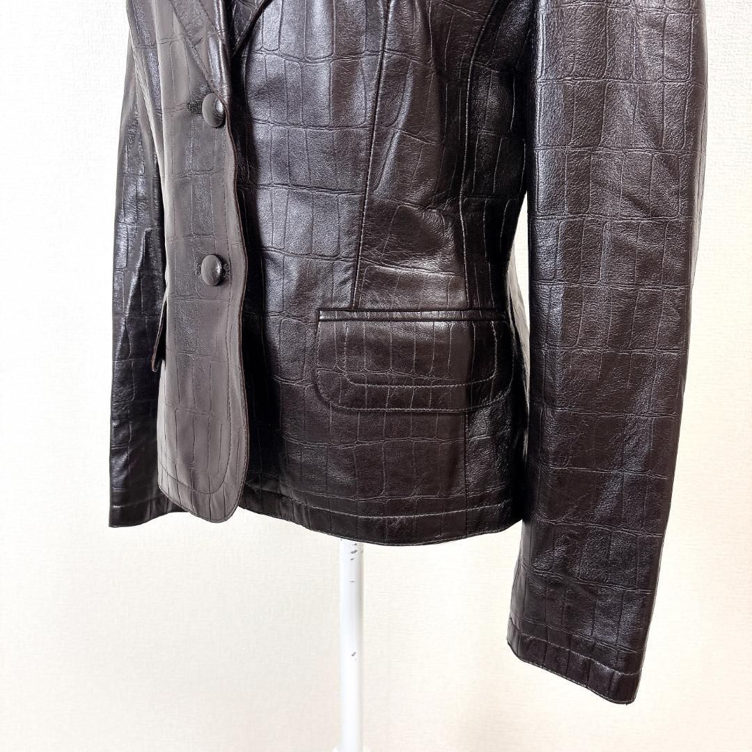 美品】ESCADA 型押しレザージャケット ラムナッパ 38 ダークブラウン