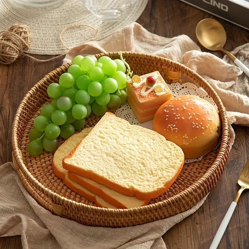 おぼん ラタン調 食卓 キッチン トレイ 収納 編み込み インテリア プレート 編み込み トレイ トレー おしゃれ かわいい 北欧風 お盆トレー 籐収納トレー 取っ手付き 丸かご 手編み