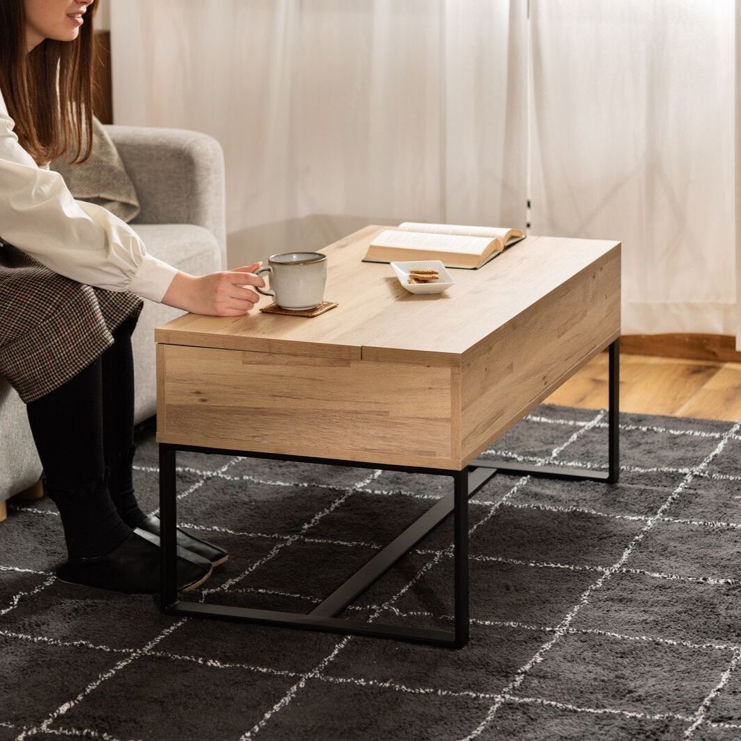 2Way 高さ変動 収納ケース付 センターテーブル 幅90cm ローテーブル リビングテーブル