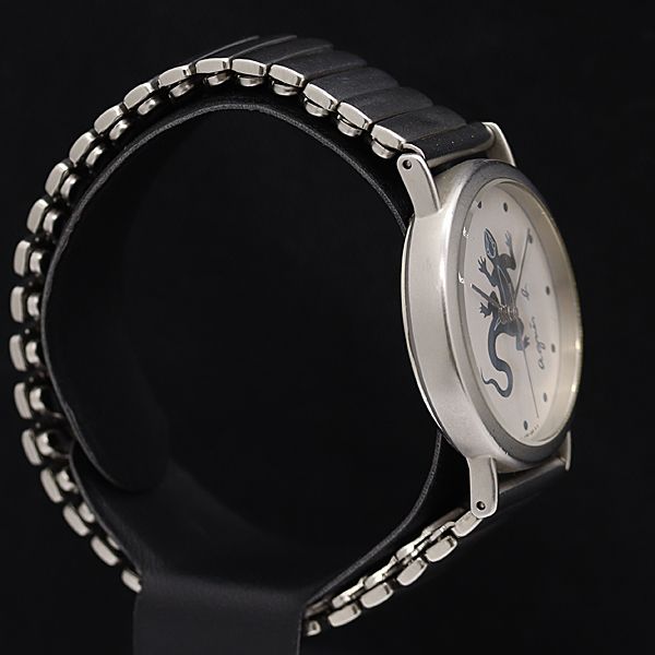 【稼働】 アニエスベー 腕時計 V701-6190 シルバー文字盤 ラウンド 保/箱付 稼働 良品 アニエスベー V701-6190 QZ シルバー文字盤