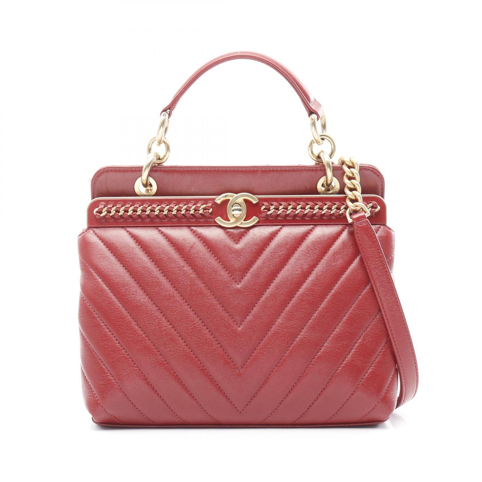 シャネル CHANEL ショルダーバッグ シェブロン Vステッチ レッド 