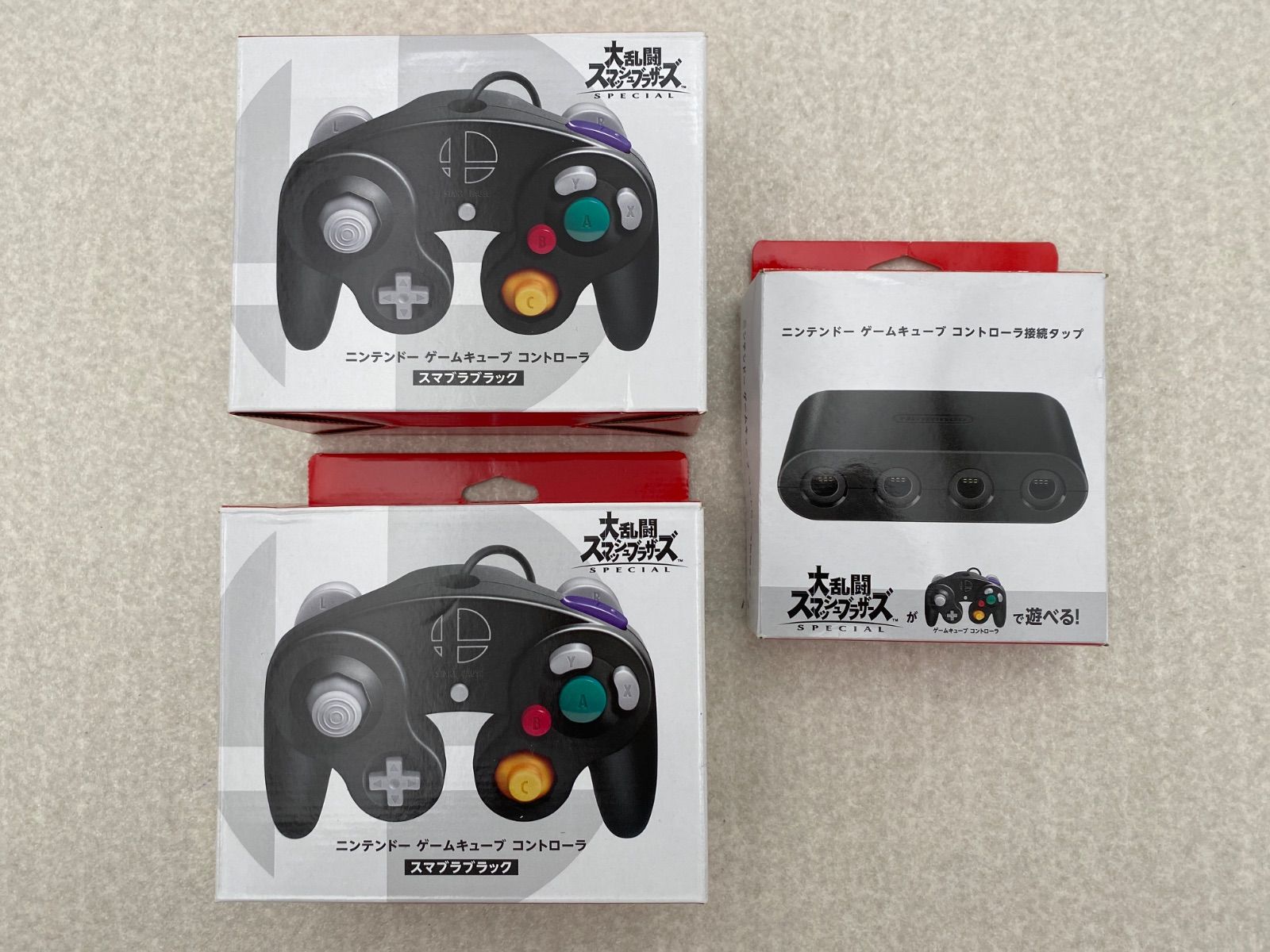 ニンテンドーゲームキューブ コントローラ スマブラブラック ２点 コントローラ接続タップ 動作品