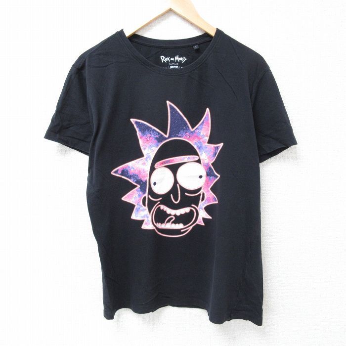 XL/古着 半袖 Tシャツ メンズ アニメ リックアンドモーティ コットン クルーネック 黒 ブラック 24jun14 中古