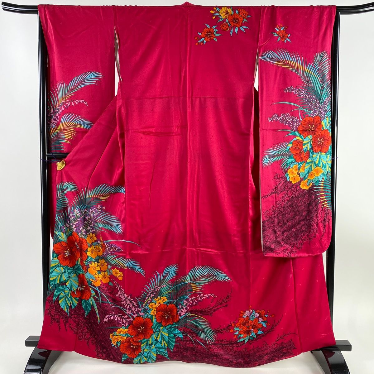 大阪特売本振袖 正絹 濃い赤紫 桜 トールサイズ ki28281 新品 着物・浴衣