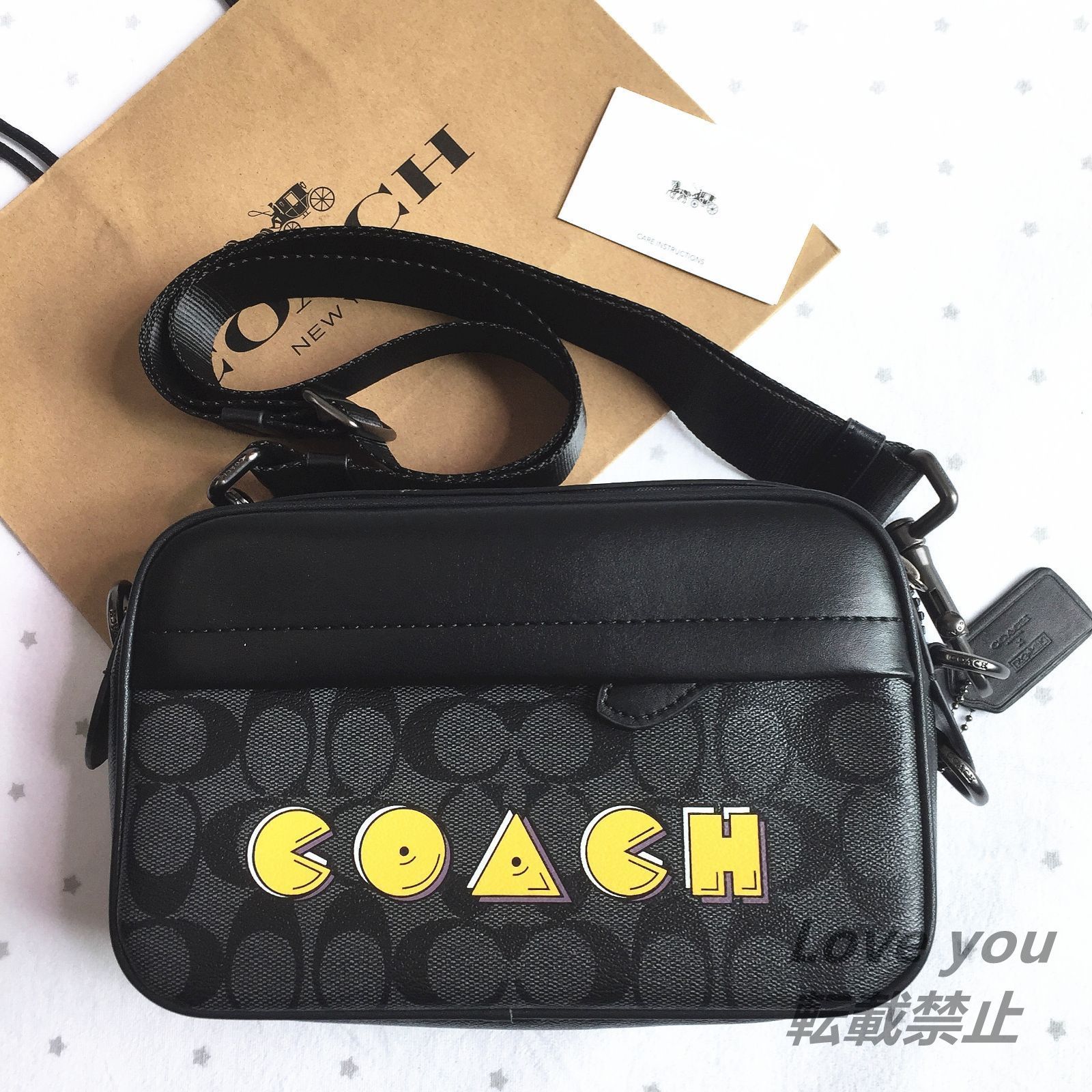 COACH コーチバッグ F72923 パックマンコラボ ショルダーバッグ 斜めがけバッグ アウトレット品 新品未使用 チャコール×ブラック -  メルカリ