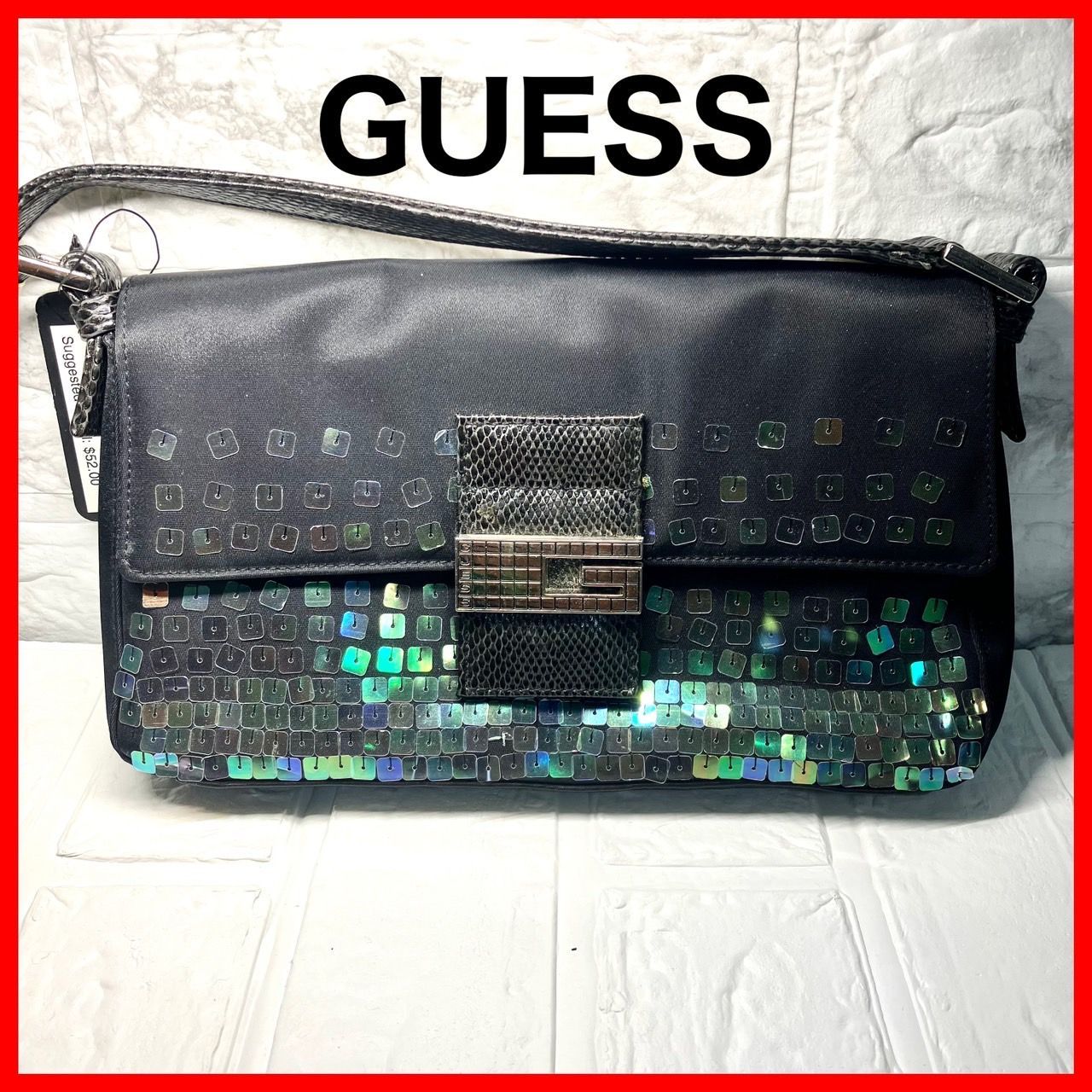 ✨【新品未使用】GUESS ゲス ショルダーバッグ スパンコール×ブラック  