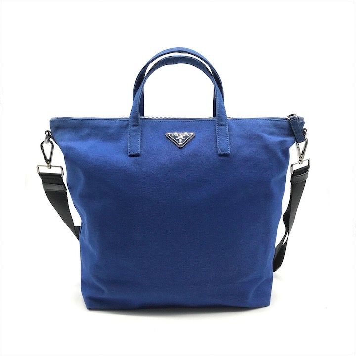 PRADA バッグ 三角ロゴ キャンバスｘレザー トートバッグ PRADA バッグ 三角ロゴ キャンバスxレザー トートバッグ