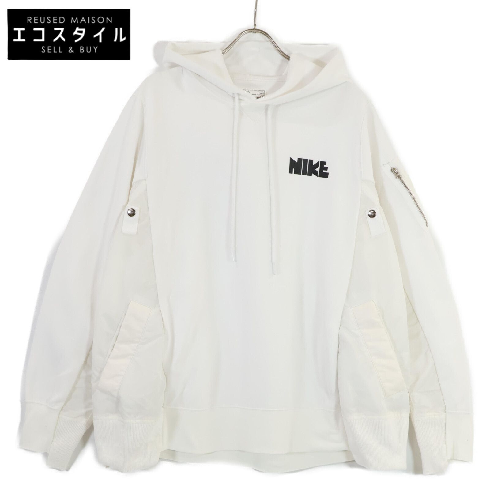 sacai サカイ NIKE CW2419 白 切り替えフーディー L