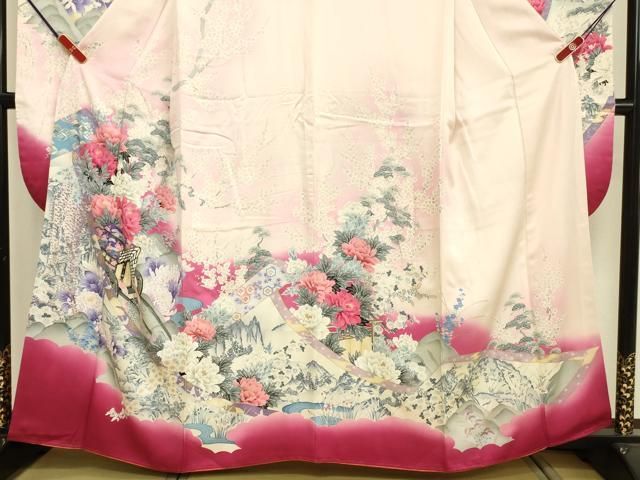 平和屋着物□豪華振袖 御所車風景花文 暈し染め 金彩 正絹 逸品