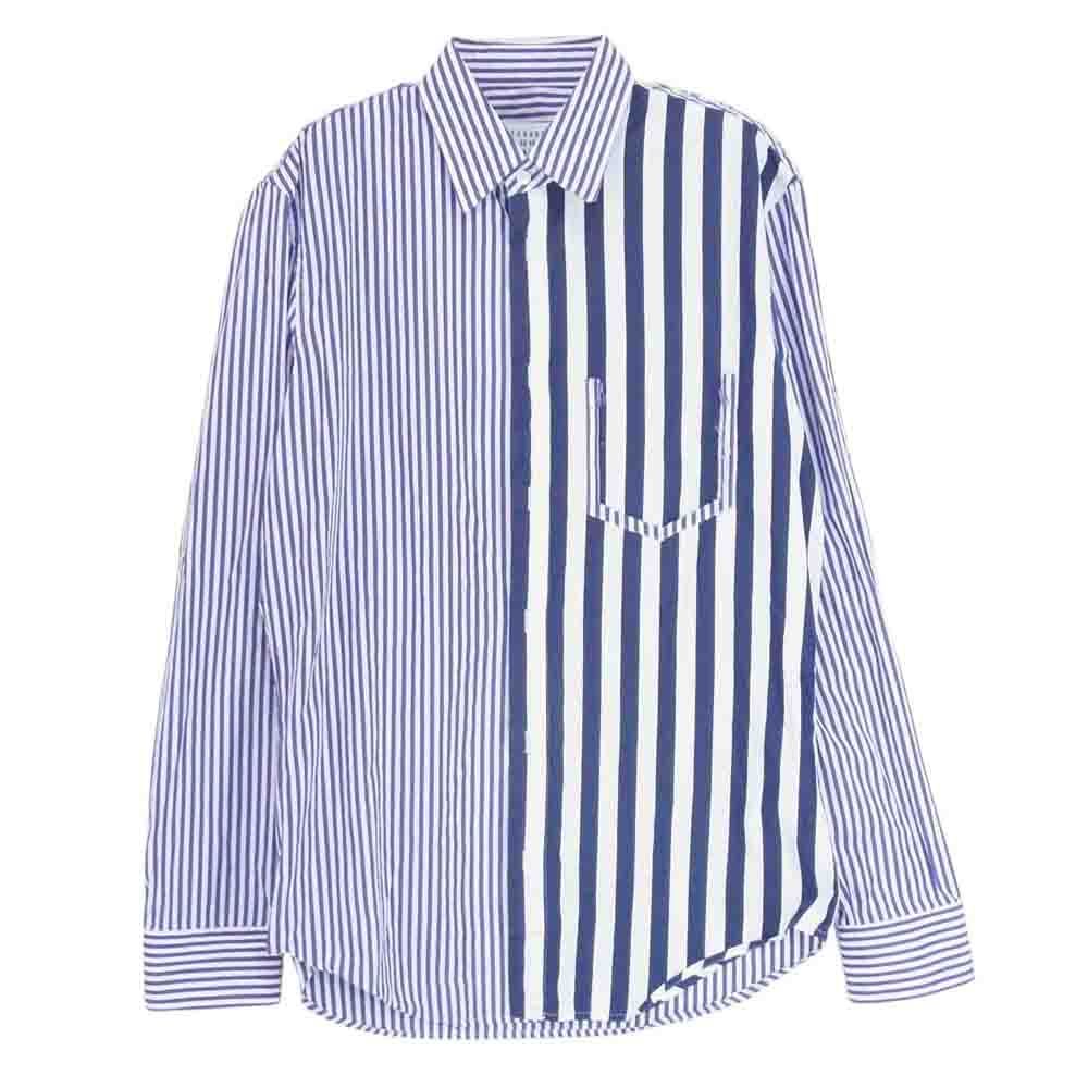 メゾンマルジェラ　19SS コンボ ストライプ シャツ　ブルー系　39（M～L) MAISON MARGIELA メゾンマルジェラ 19SS S50DL0383 COMBO STRIPE