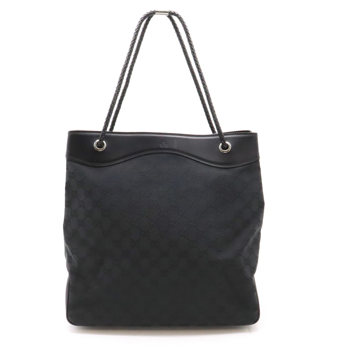 GUCCI グッチ GGキャンバス トートバッグ ショルダーバッグ 編み込みショルダー レザー ブラック 黒 シルバー金具 109141