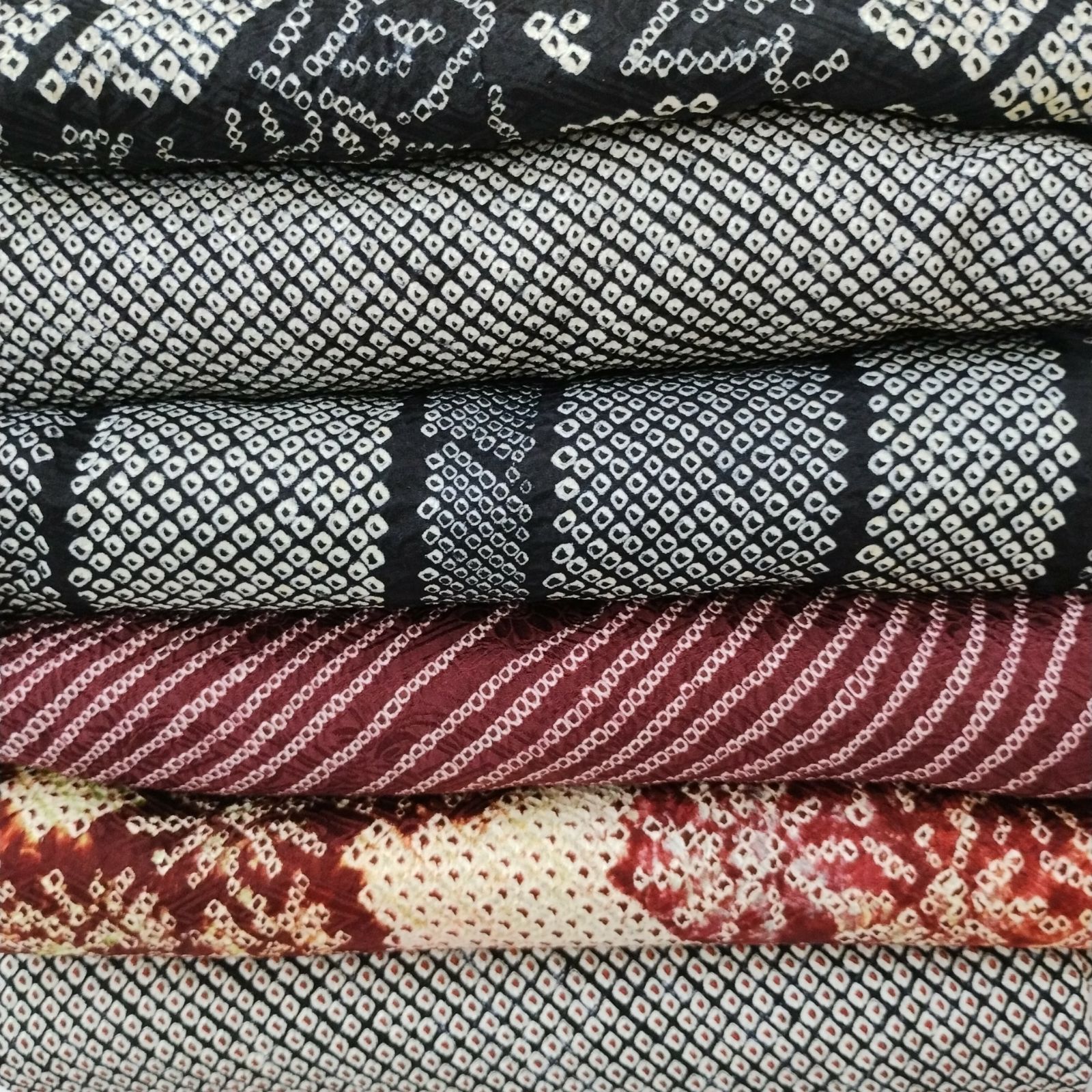 SBR0264 黒系&渋め 絞り 着物 な6点セット リメイク ブラック モノトーン