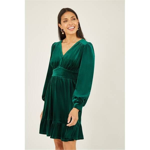 【送料無料】 メラロンドン レディース ワンピース トップス Green Velvet Long Sleeve Skater Dress Green