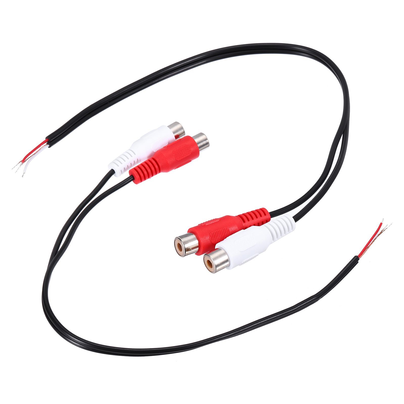 uxcell 12" Flat Red/White RCA 2-Female Plug-Jack Connector Adapter to Bare Wire Open End Audio Video RCA Cable Amplifier Speaker Wire Pack of 2